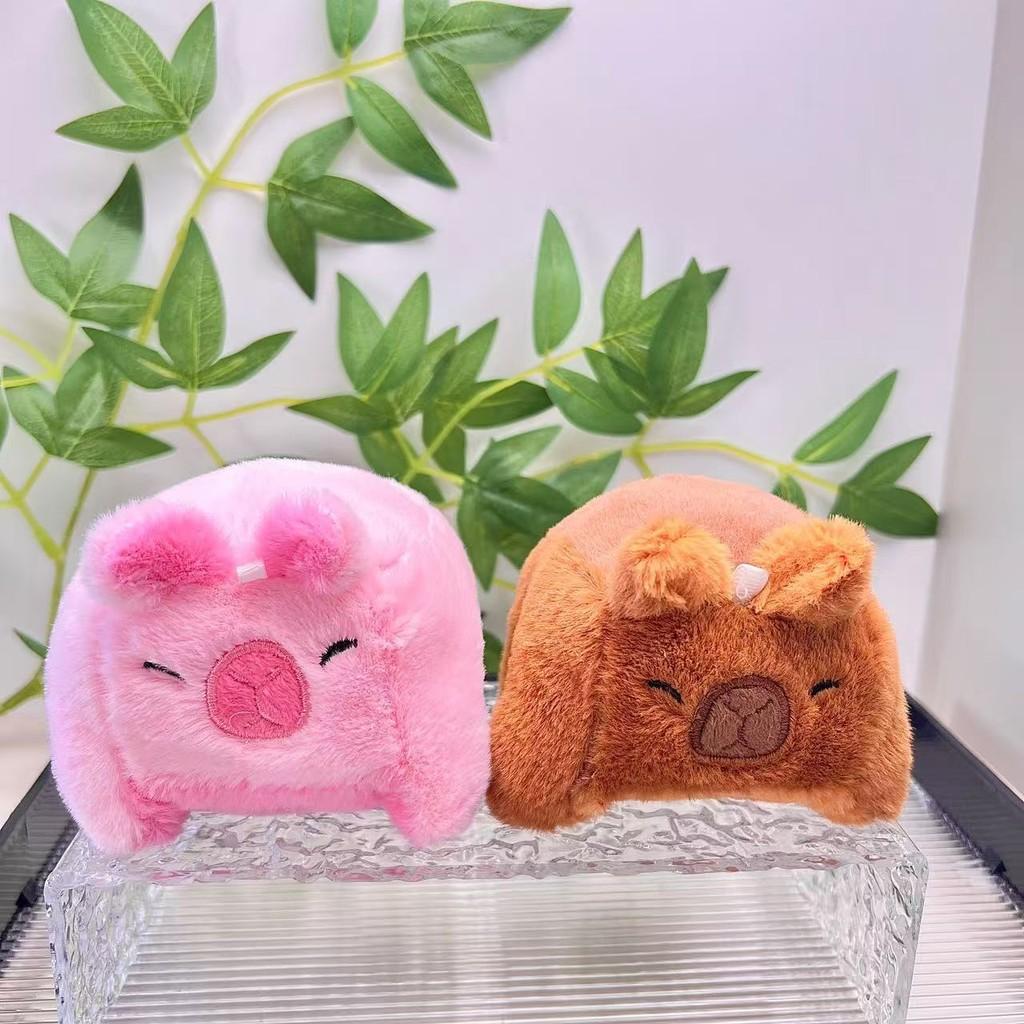 Sweet Plush Capybara Doll Cute Design In Brown And Pink Soft Fur Perfect For Keychains