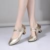 Fashion Trendy Viral Silver Shiny Mary Jane Dance Shoes, Buckle Strap Detail, Mid Heel for Daily Dance Looks