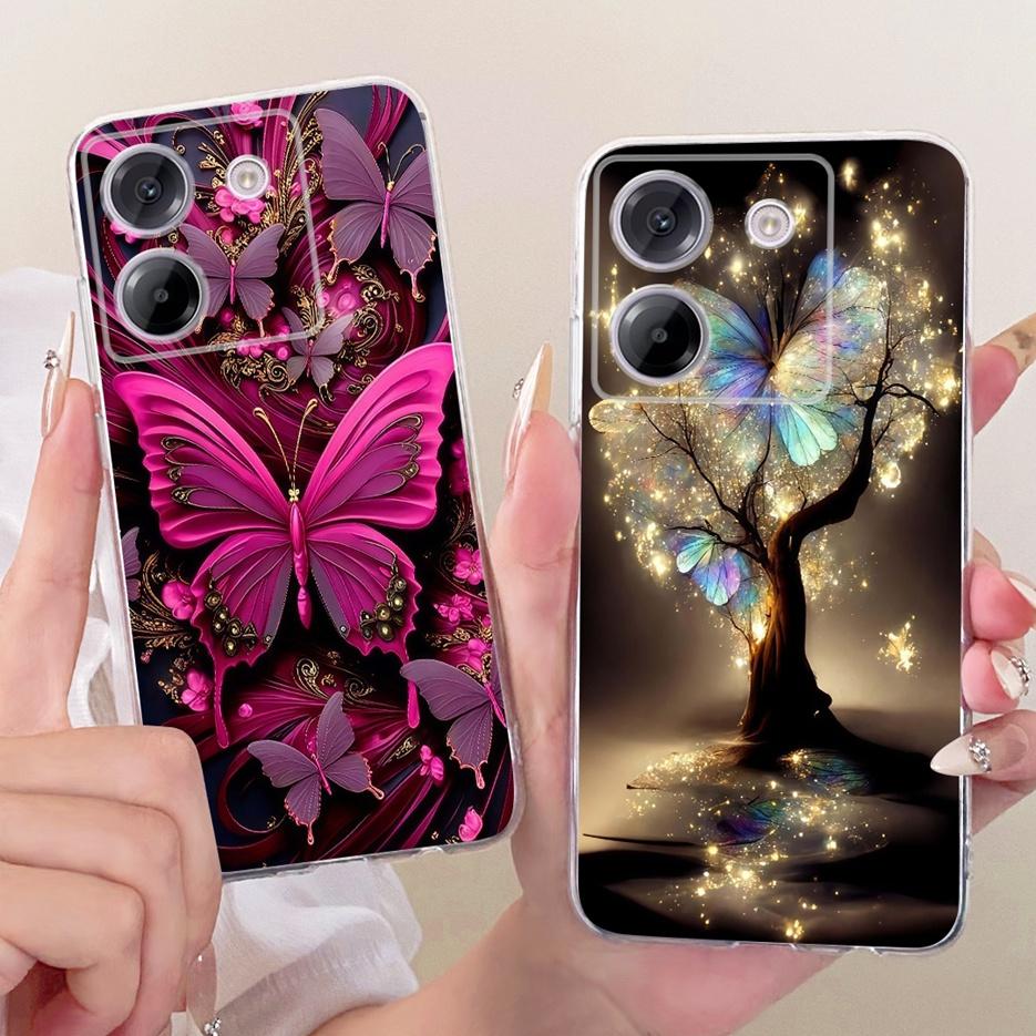 For Xiaomi Poco M7 Pro 5G Case Luxury Butterfly Tree Painted Cover Soft Silicone Phone Csae For Xiaomi Poco M7 Pro M7Pro 5G Bags