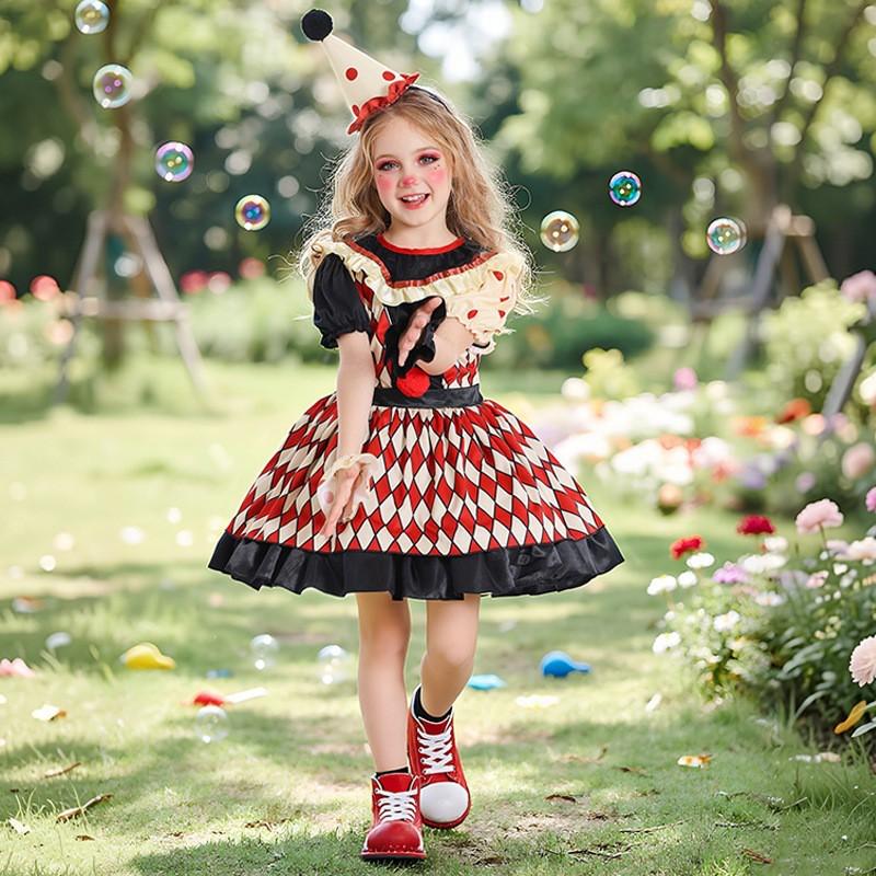 Costume de Clown pour Enfants Fête d'Halloween Spectacle de Cirque Unisexe Manches Longues Tenue de Scène à Rayures Design Dessin Animé