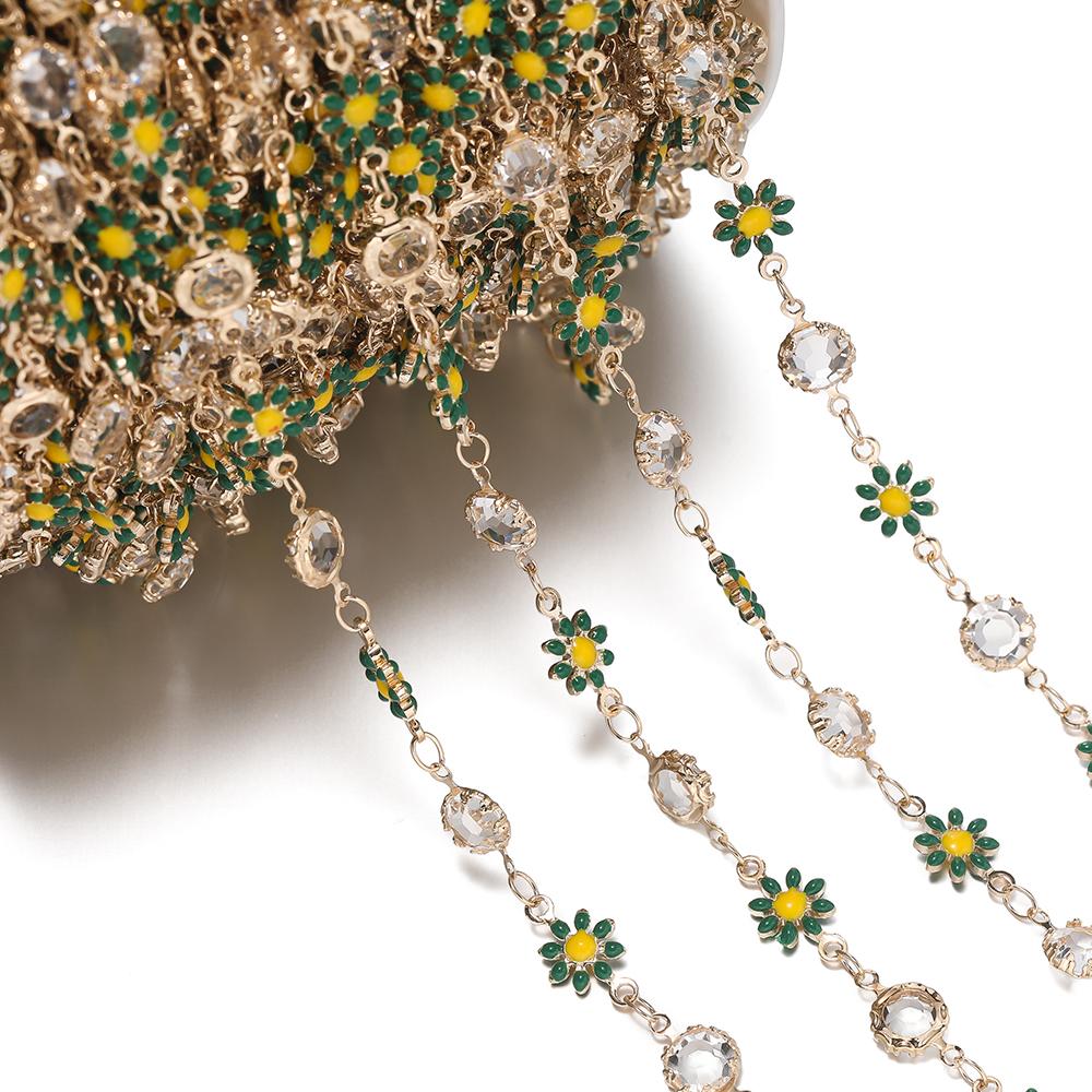 1meter Copper Chains Daisy with Glass Rhinestone Chain Findings for Bracelet Necklace DIY Jewelry Making Accessories