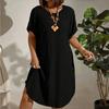 European and American Large-size Women's Clothing New Short-sleeved Solid Color Dress