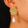 High-end Metal Flower Cold Wind Pearl Pendant Earrings Women's Niche Design Temperament Stud Earrings Wholesale