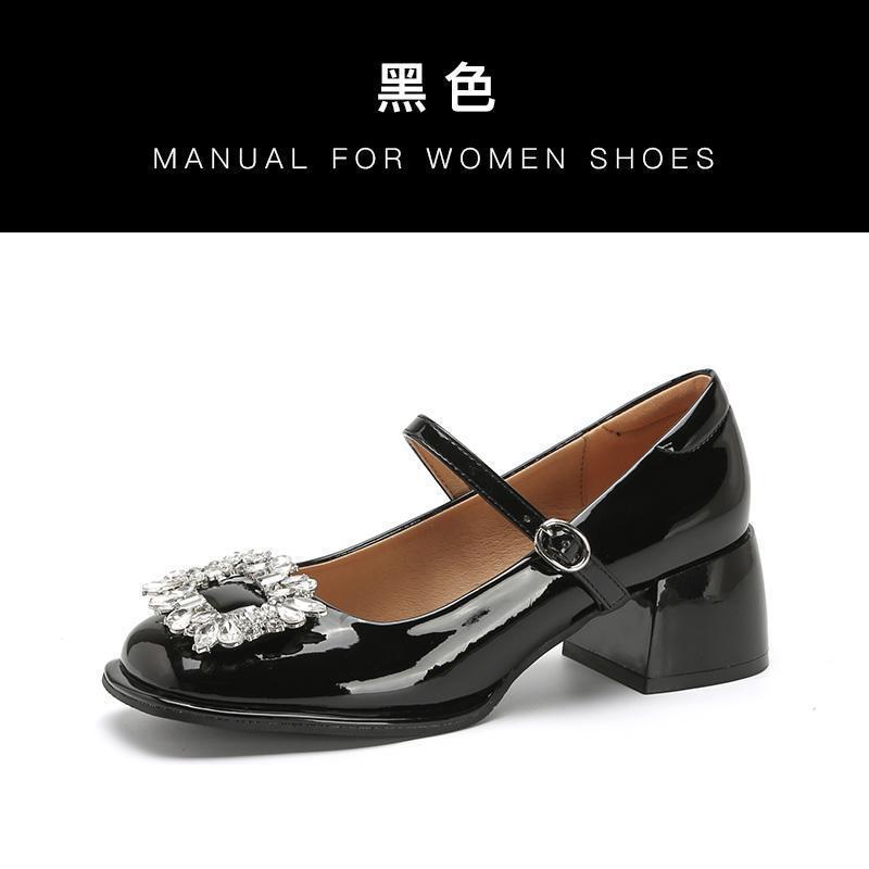 

Туфли Мэри Джейн с неглубоким вырезом и стразами, женские, в французском ретро-стиле, на толстом каблуке, для повседневной носки с юбкой, на высоком каблуке, красные туфли для подружки невесты 40 чёрный