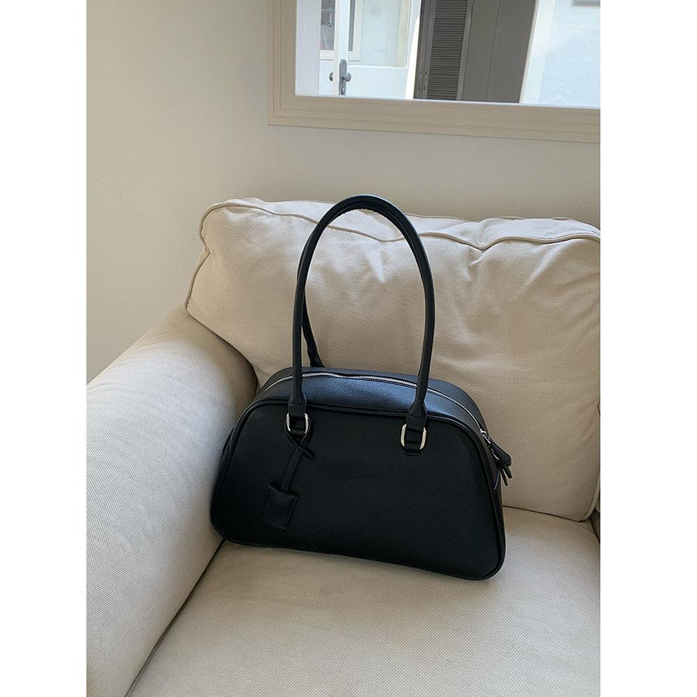 New Winter Big Size Soft Leather Women Large Retro Bowling Bags Commute Handbags High Quality Simple Shoulder Bag Brown