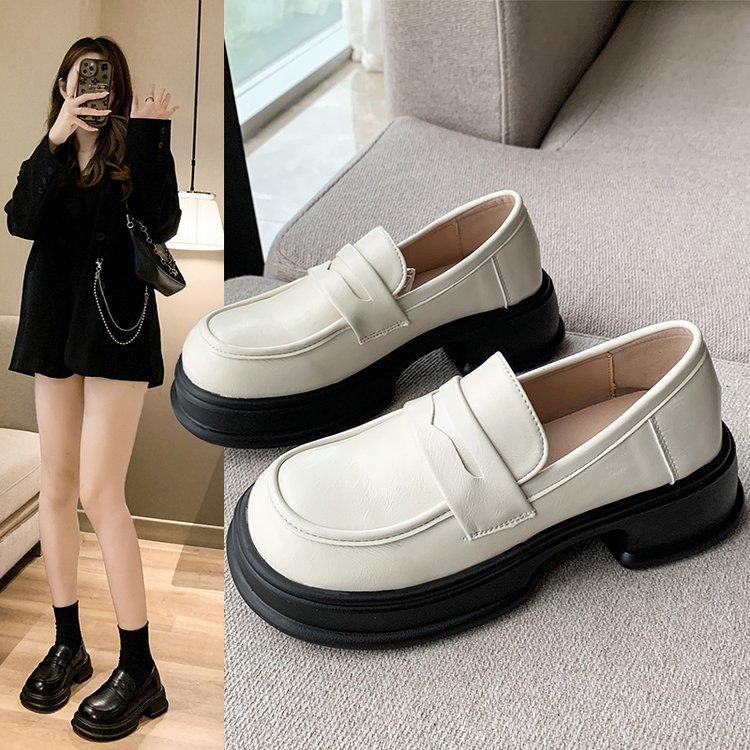 Thick-soled muffin spring new British style round head single shoes thick heel heightening small leather shoes