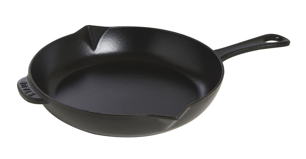 STAUB Round Frying Pan 26cm Black Cast Iron Oven Induction Cooktop Compatible Japanese Frying Pan with Cast Iron Handle - Enamel, Compatible,