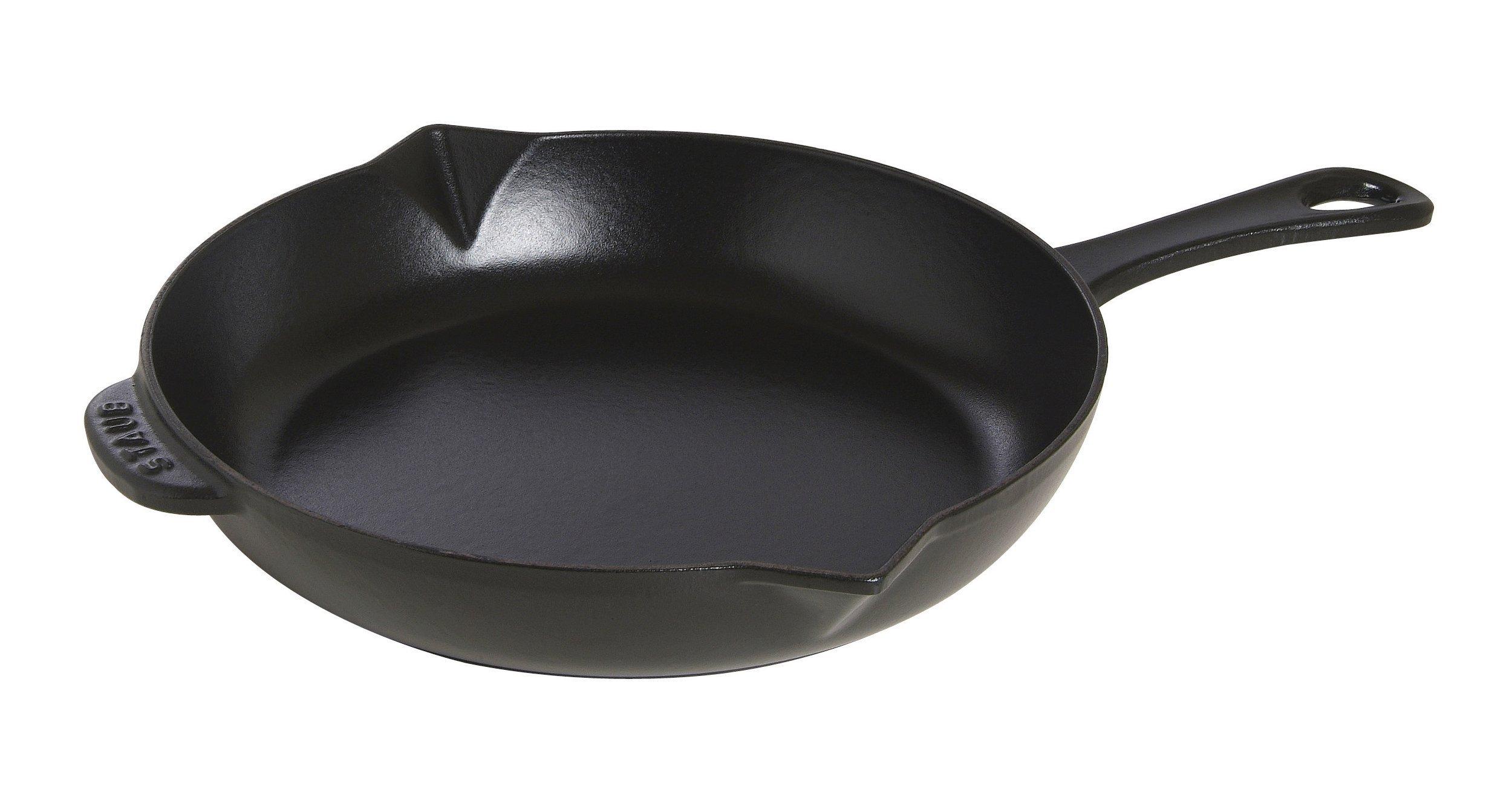 Staub Round Frying Pan 26cm Black Cast Iron Oven Induction Cooktop Compatible Japanese Frying pan with cast iron handle - Enamel, Compatible, чёрный
