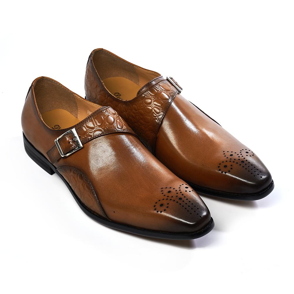 Fashion Luxury Men's Genuine Leather Monk Strap Shoes Cowhide Business Office Formal Dress Shoes with Buckle Italian Style for Weddings