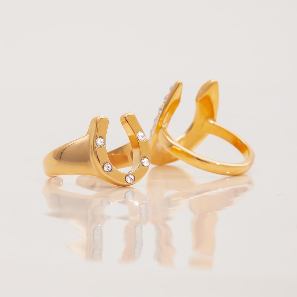 Youthway Fashion Weißer Zirkonia Hufeisen U-Form Offener Ring Edelstahl Vergoldet Damenring