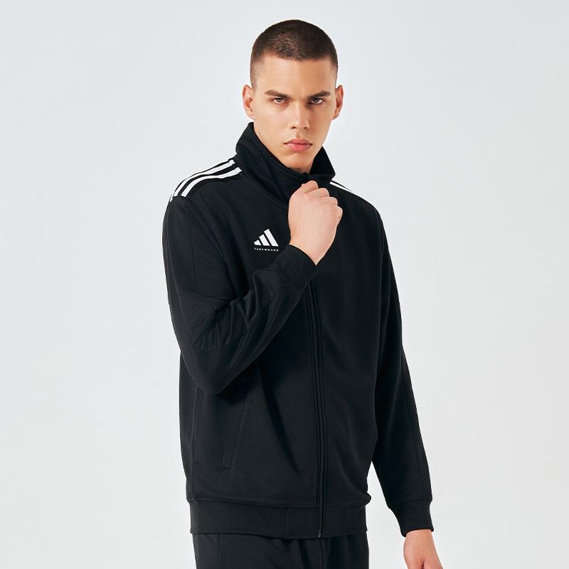 adidas Vintage Sports Solid Color Stand Collar Casual Logo Jacket Men Jacket Black White TR90JT-BW