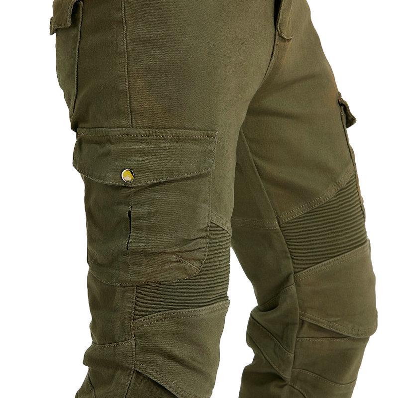 Men's Slim Fit Four Seasons Motorcycle Cargo Pants - Black, Multi-Pocket Riding Jeans