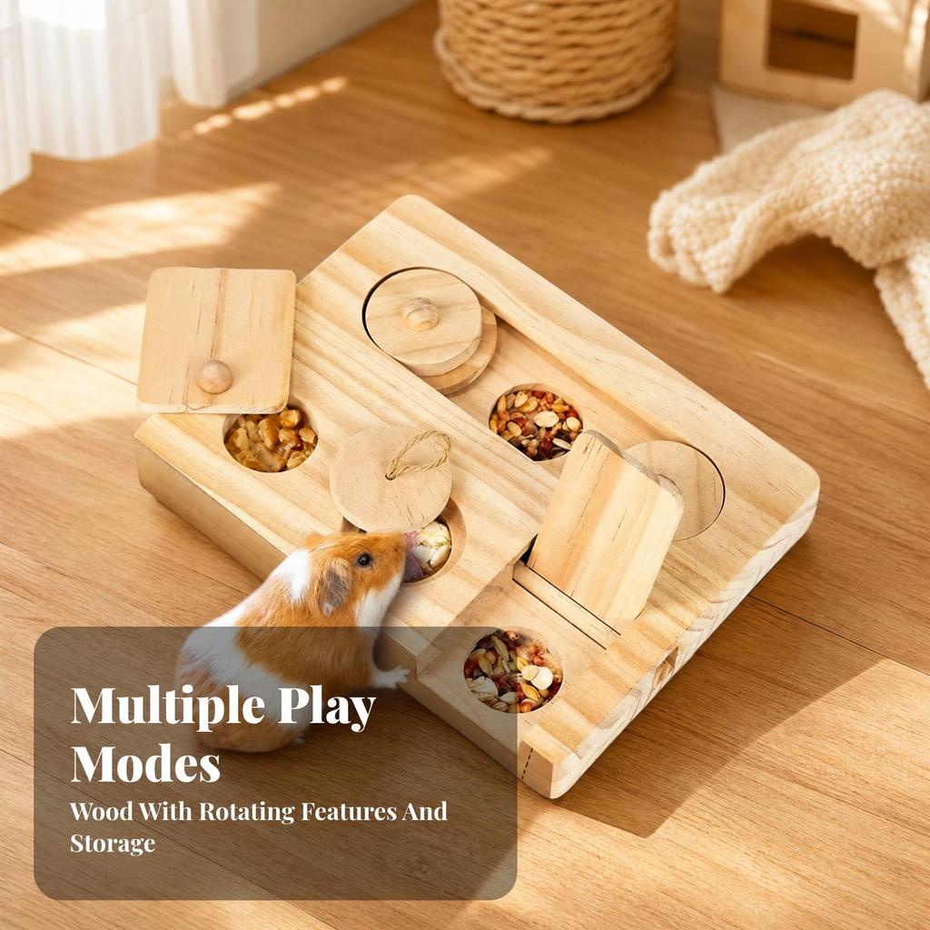 Wooden Hamster Foraging Tray Boredom Breaker Small Pet Toy Smooth Edges