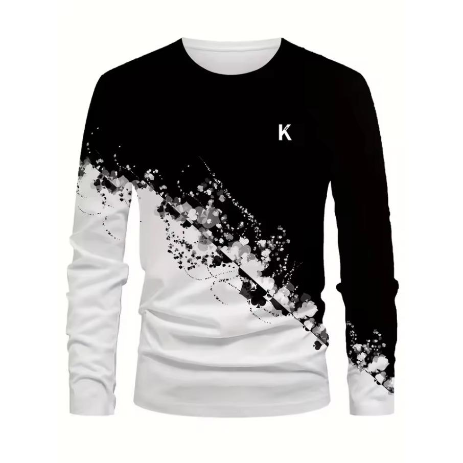 Spring Autumn Men Clothes Fashion Long Sleeve Round Neck Casual T Shirt Men Sport 3D Digital Print Street Style Sport Tops
