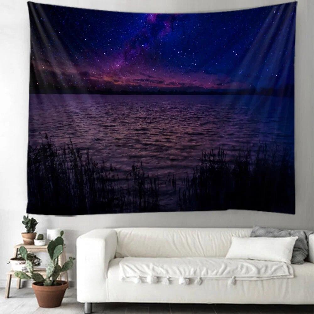 Starry Sky Tapestry Decoration Moon Night Landscape Printing Wall Hanging Living Room Bedroom Art Decoration Blanket