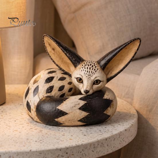 Kleine Skulpturen für das Wohnzimmer Fuchsfigur Sitzende Ruhehaltung, Holzgeschnitzter Stil Harz-Tierstatue, Elegante Wüsten-Dekoration Schreibtisch Zuhause