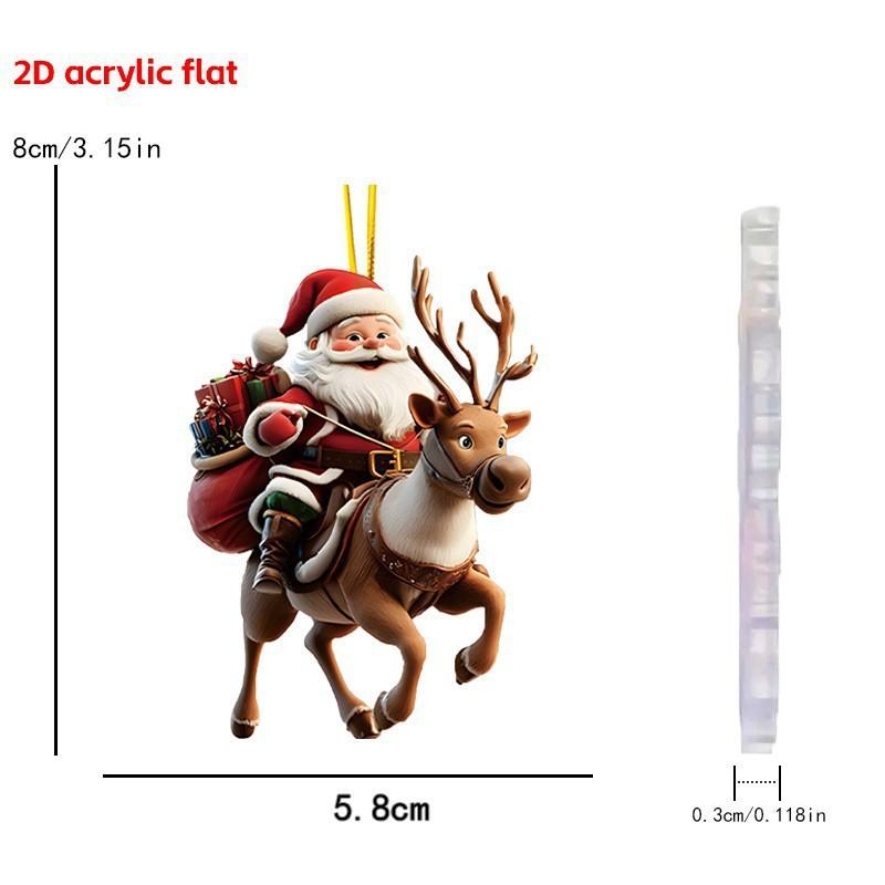 Christmas Tree Pendant Acrylic 2D Cartoon Santa Claus Snowman Festive Hanging Ornaments For Christmas Tree Decor Cute Cartoon