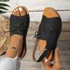 Lace-up Fish Mouth Sandals Summer New Thick-soled One-pedal Round Head Open-toed Velcro Beach Sandals