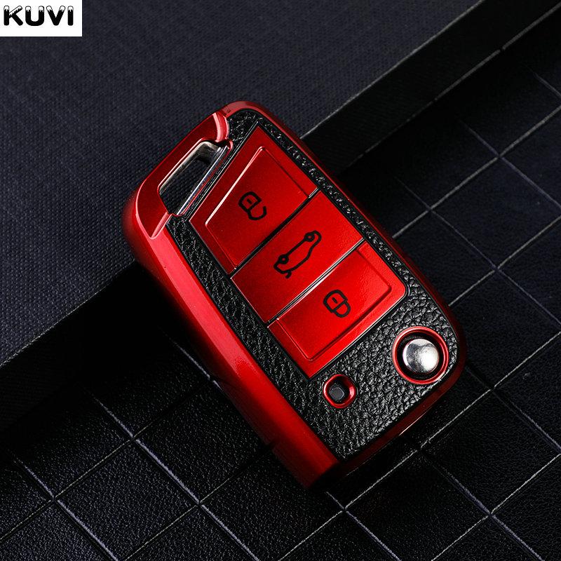

Leather Tpu Car Flip Key Case Cover For Vw Volkswagen Golf 7 Mk7 Tiguan Mk2 For Seat Ateca Leon Fr Ibiza Skoda Octavia Kodiaq