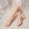 Children Girls High Heel Shoes For Kids Princess Sandals Fashion Bow Thick Heel Shallow Women High Heels For Party Wedding 30-43