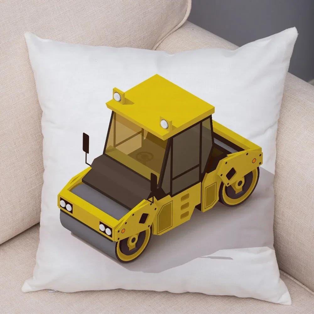 Cartoon Excavator Bulldozer Pillowcase Car Ornaments Office Living Room Sofa Home Pillowcase