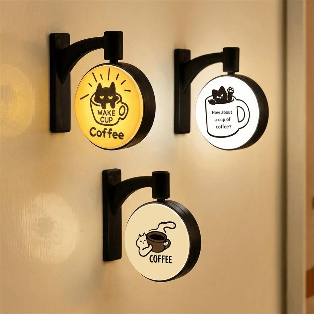 Light Up Light Sign Round Cat Coffee Light Sign New Cat Fridge Magnet Refrigerator Decoration