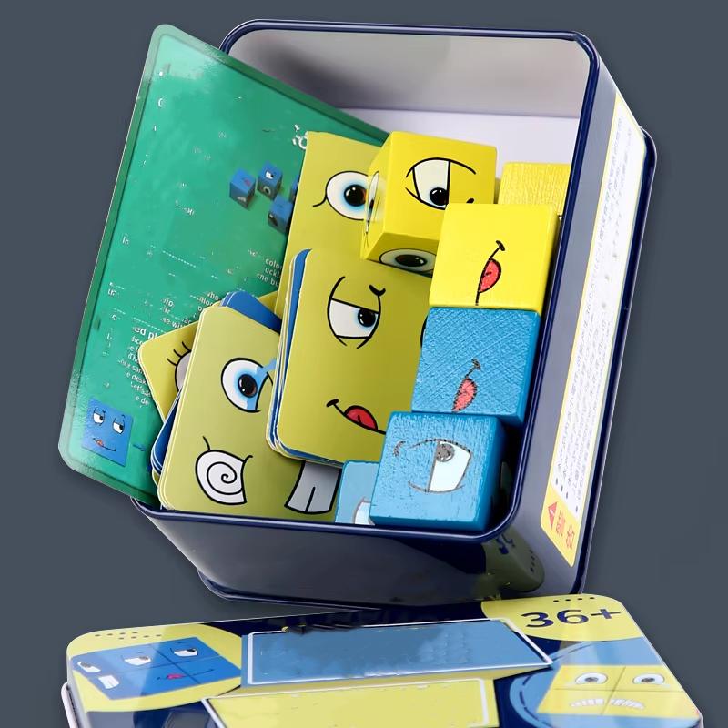 Würfel Gesicht ändern Bausteine ​​Brettspiel Holz Puzzle Montessori Ausdruck Holzblöcke Blocos für Kinder Kinder Spielzeug Geschenk