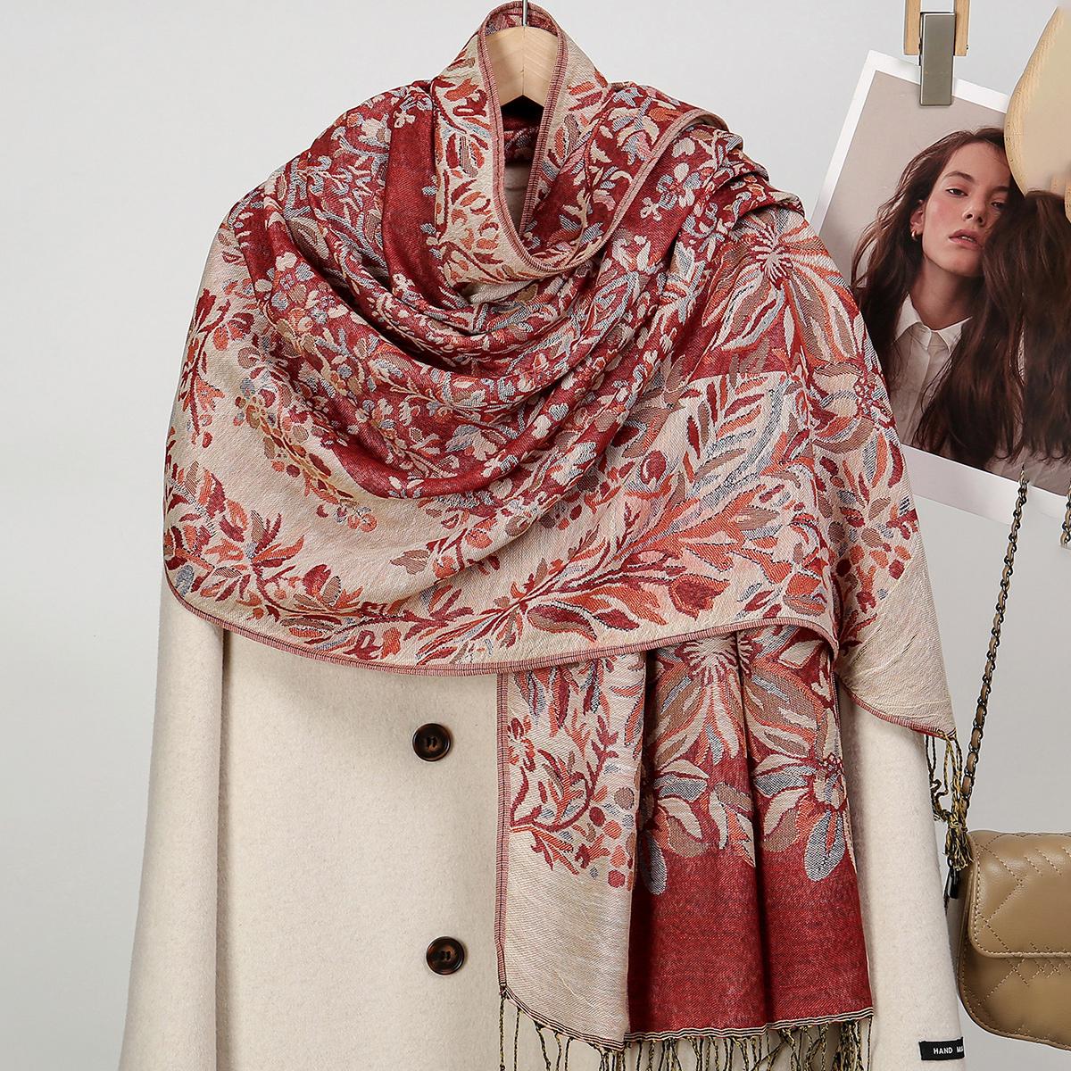 

New Paisley Pashmina Shawl Scarf Women Jacquard Cashew Printed Scarves Flowers Borders Female Tassel Blanket Wraps Ethnic Shawls