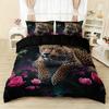 Ashion Wild Animal Leopard Rose Print Bedding Set Breathable Duvet Cover King Queen Twin Single Size Bithday Gift Room Decor