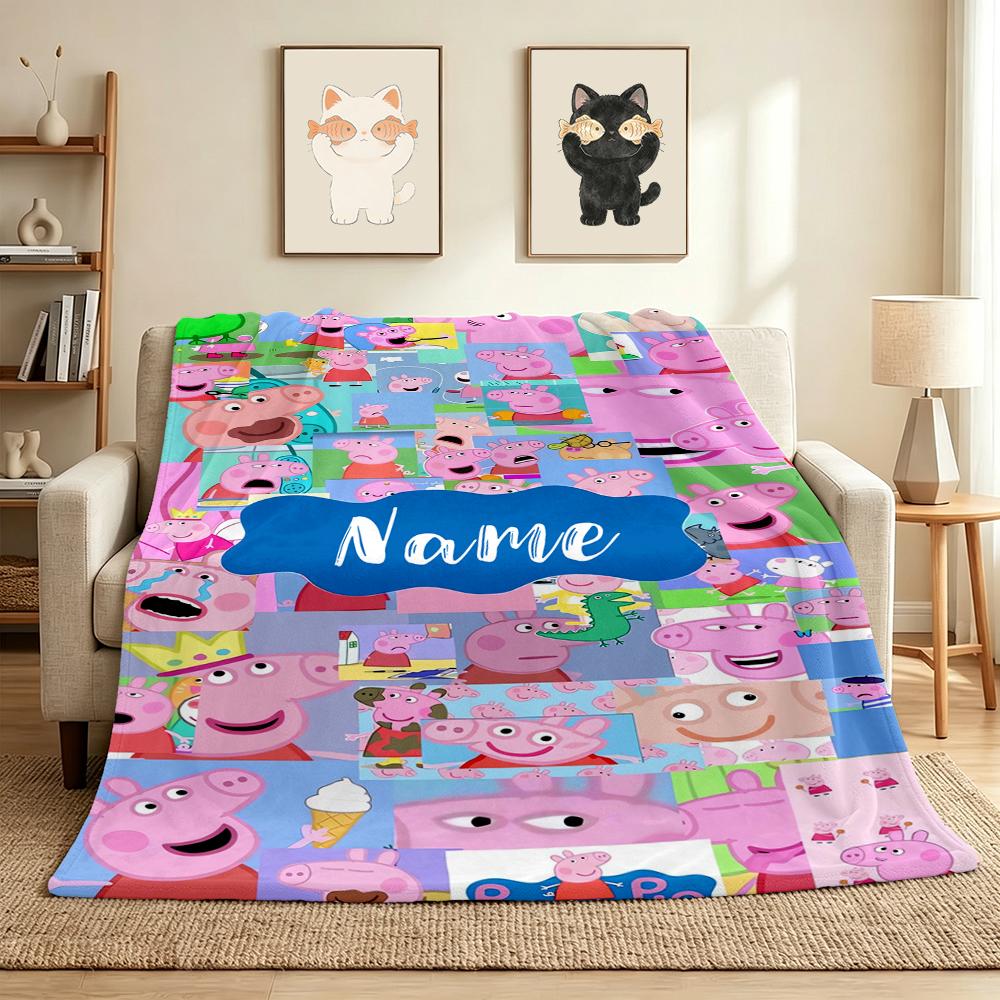 Custom Name Peppa Fairy Flannel Blanket Throw Blanket Soft Warm Sofa Bed home Decor Unique Gift