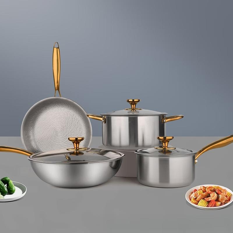 Zhishi Gilded Handle Titanium Deep Frying Pan