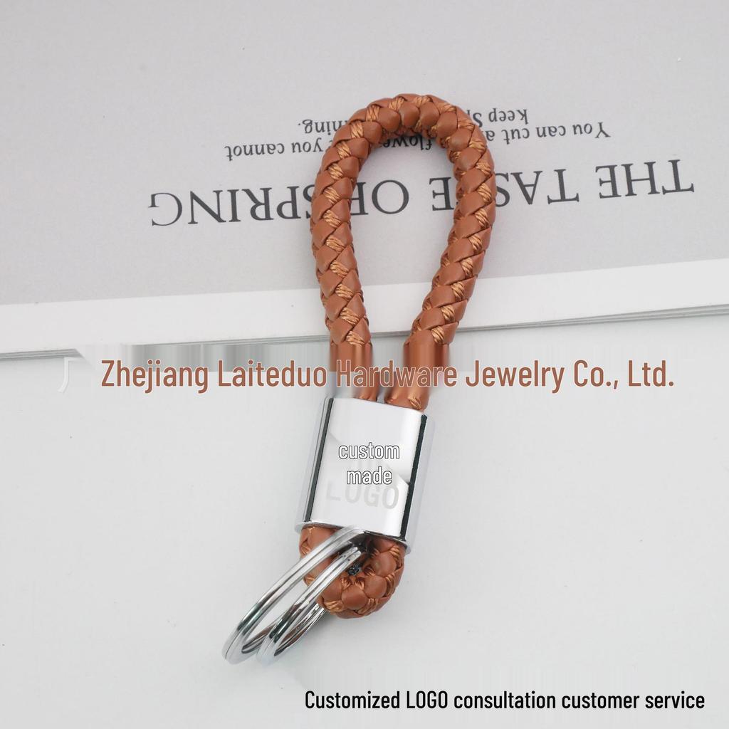 Universal Woven Leather Car Keychain with Double Rings