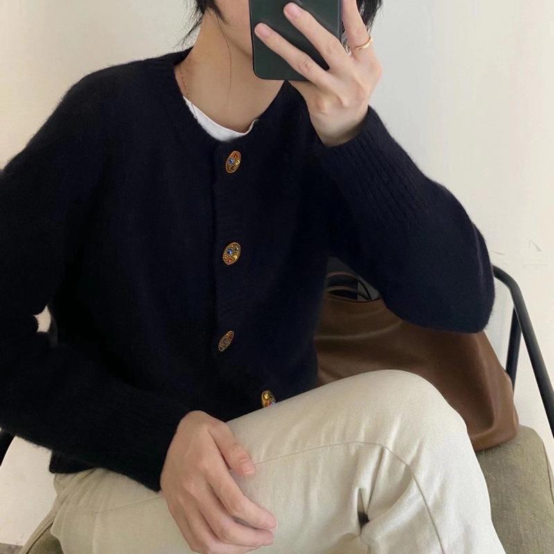 

Весенне-осенний модный новый однотонный свитер с длинными рукавами и круглым вырезом, женский свободный вязаный кардиган в западном стиле, куртка One Size чёрный