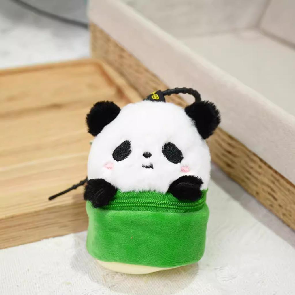 Cute bamboo tube panda plush change bag national treasure flower blind box earphone bag mini keychain schoolbag pendant female