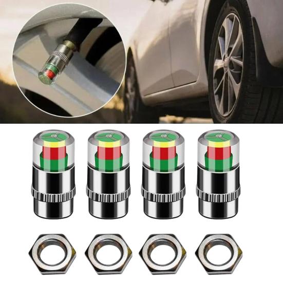 Car Tire Pressure Monitor Valve 36 PSI 2.4 Bar Tire Pressure Sensor Stem Caps for Cars Visual Tri-Color Alarm Easy To Read Tire Pressure Indicator