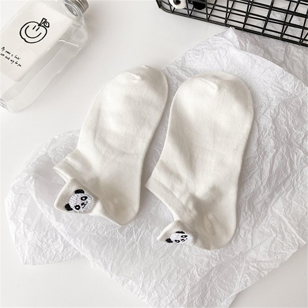 Lustige Niedliche Stickerei Panda Socken Damen Harajuku Divertidos Kawaii Weiß Schwarz Gestreift Kurze Knöchelsocken