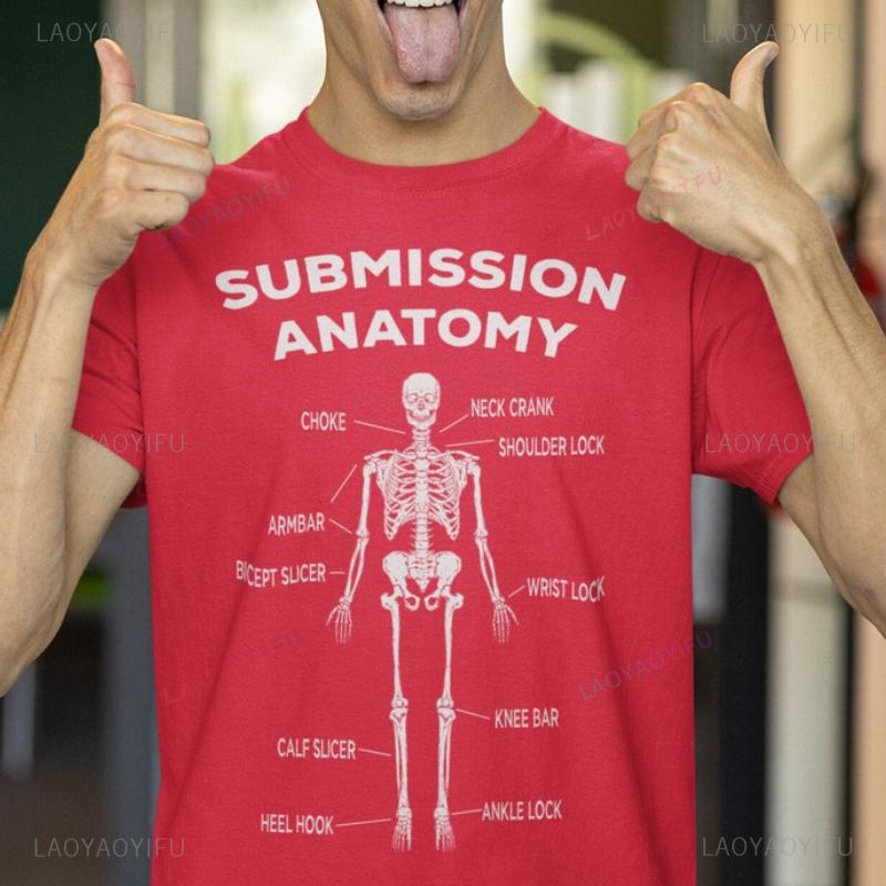 Camiseta Estampada Divertida de Jiu Jitsu Submission Anatomy Luta MMA BJJ Roupas de Luta Presentes de BJJ Camisa de Artes Marciais Feminina Masculina Algodão de Alta Qualidade