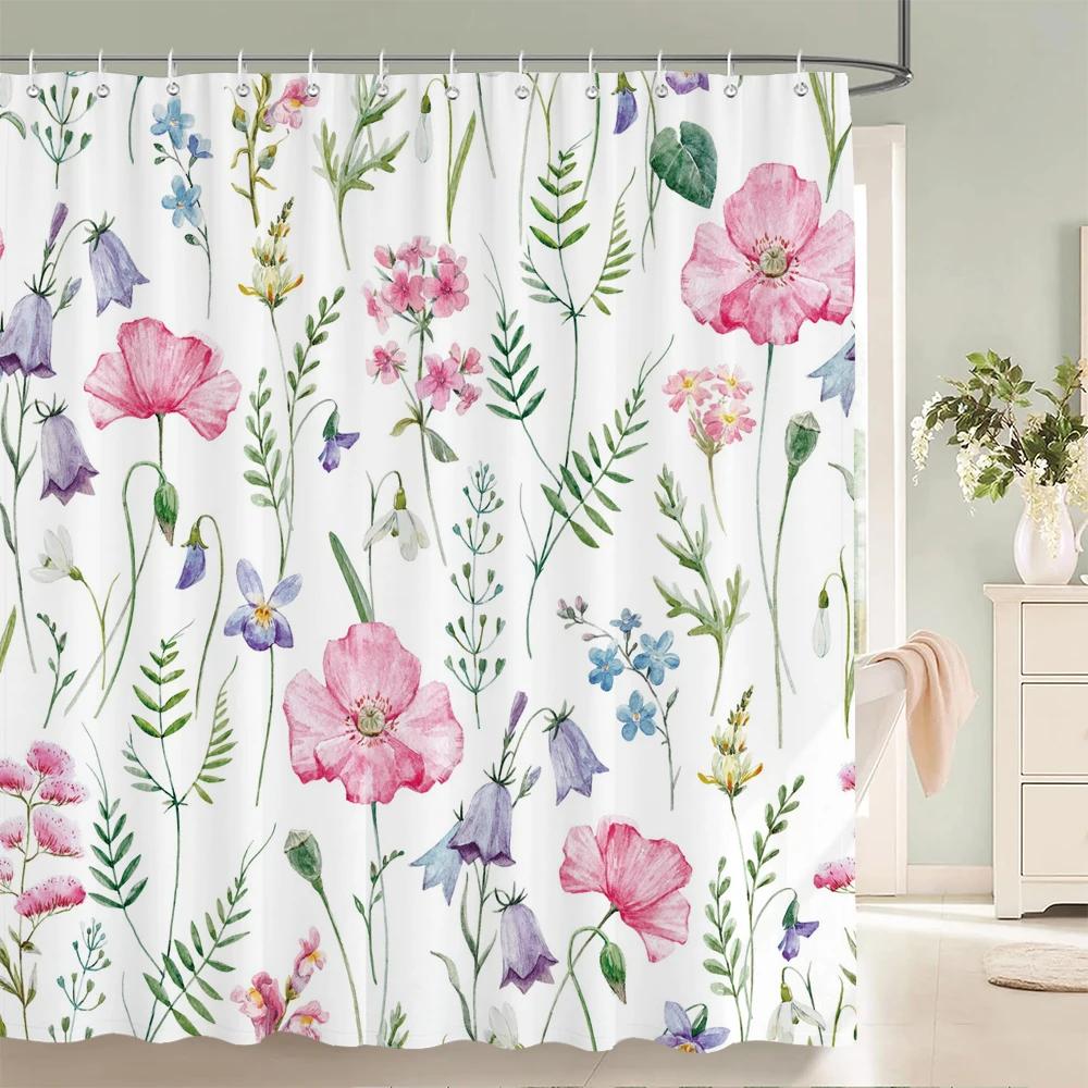

Элегантные цветы Занавеска для душа 180x180см Цветочный принт Занавеска для душа Полиэстер Занавеска для ванны Декор для ванной комнаты Моющаяся С крючками W90xH180cm