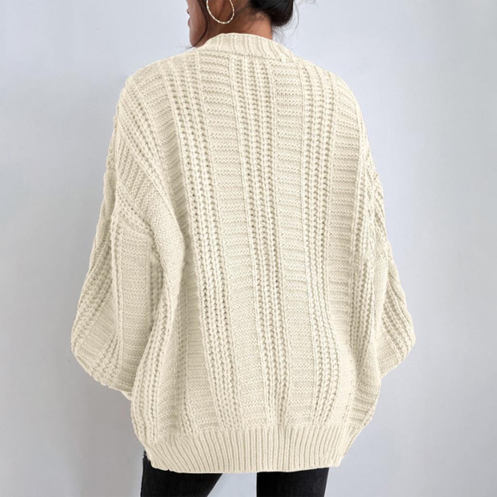 Women's Fashion Loose Cable-knitted Long Sleeve Cardigan Jacket