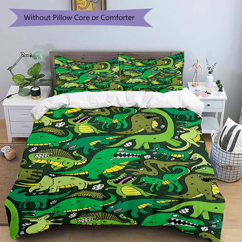 3pcs Dino Pattern Bedding Set, Includes Without Pillow Inserts, Soft Comfortable Bedding Set,All-Season Use A0924069