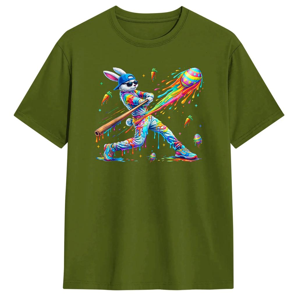 Funny Dripping Drip Rabbit Bunny Baseball Easter T-Shirts Men Leisure Cotton Tees Crew Neck Short Sleeve T Shirts Birthday Gift