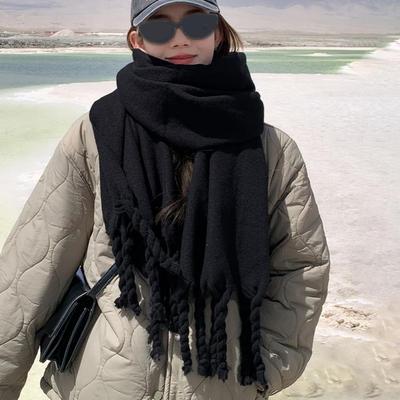 Winterschal für Damen, dicker, warmer Schal mit Quasten, vielseitig einsetzbar, einfarbig, Pashmina für Outdoor-Radfahren, den täglichen Gebrauch, Decke, Foulard