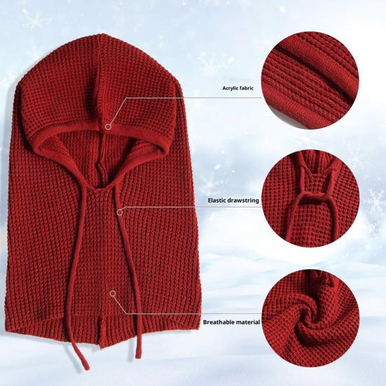 Strikket hodeplagg ensfarget justerbar snøring hettegenser skjerf høst vinter vindtett varm lue elastisk termisk lue