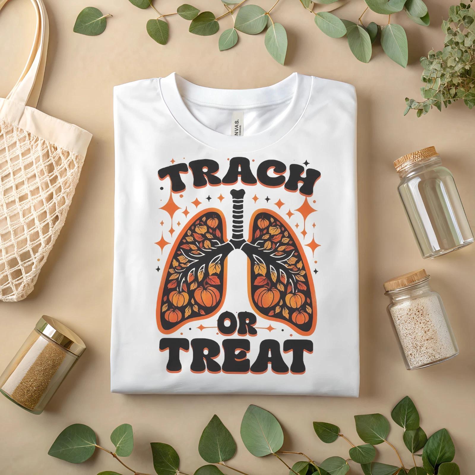 

Trach or Treat T-Shirt – Funny Halloween Respiratory Nurse Tee A203 L