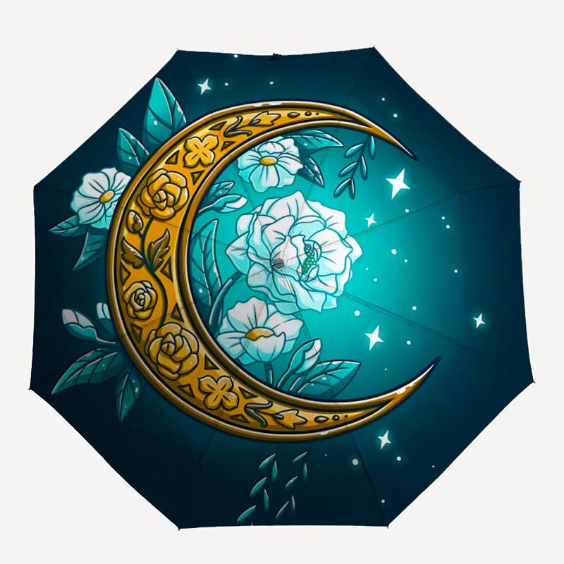 

1pc Moon Flowers Automatic Folding Umbrella - Compact 8-Rib Design, Durable Plastic & Iron, Lightweight for Outdoor Daily Use120