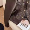 Haining Leather Women's Autumn New Thin Short Spring and Autumn Lapel Dopamine Leather Jacket Fashion Jacket