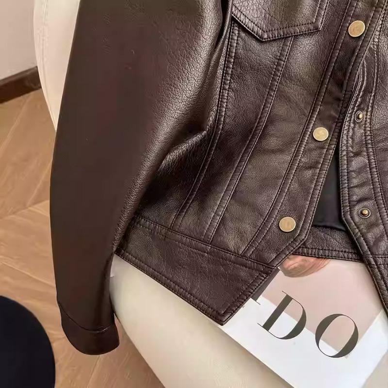 Haining Leather Women's Autumn New Thin Short Spring and Autumn Lapel Dopamine Leather Jacket Fashion Jacket