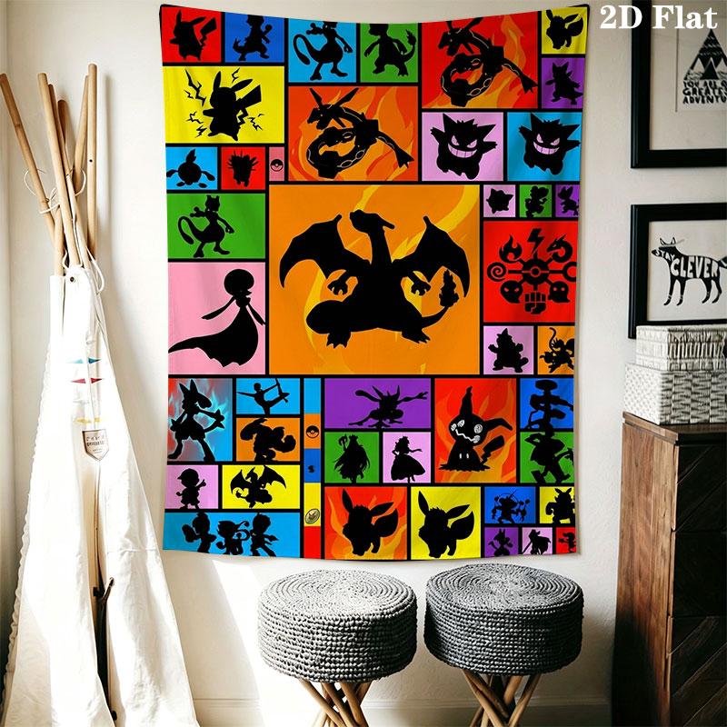 Pokémon Level Grow Wall Hanging Printed Fabric Blanket Decorative Tapestries for Bedroom Living Room Home Decor