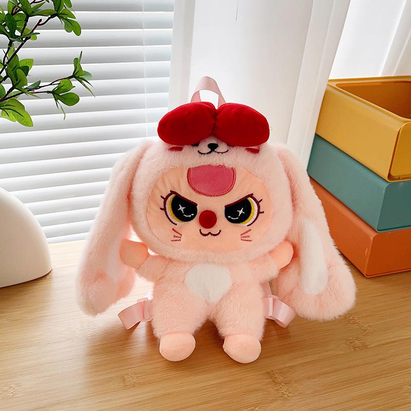 Super süße und niedliche Wow dreijährige Schlappohr-Kaninchenpuppe Tasche Kinder Spaß Trend Spiel Greifpuppe Puppenrucksack