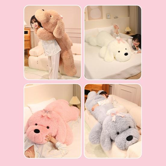 Jucărie de Pluș Câine Mare Drăguț Animal de Pluș Pernă cu Fundă 130/160cm Păpușă Câine Moale și Pufoasă pentru Copii Fete Pernă Mare Pufoasă pentru Sprijin la Pat